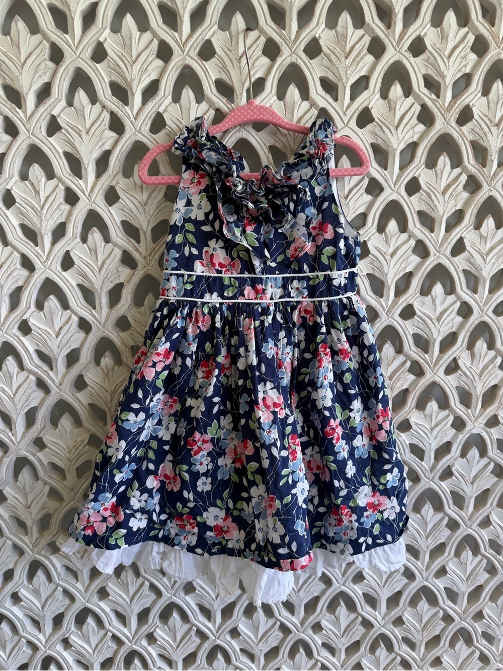Girls' Ralph Loren Navy Floral Ruffle Dress, 3T